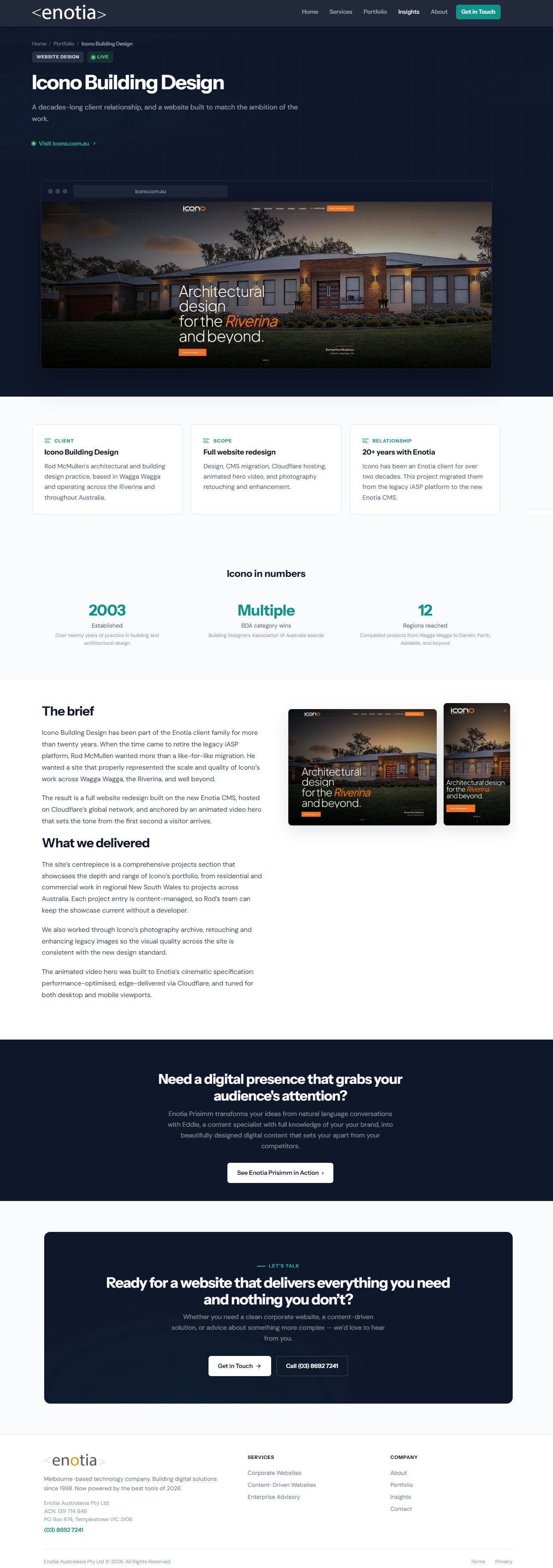 Finished ICONO portfolio page after PRISIMM transformation